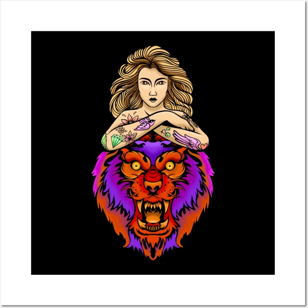 LION GIRL TATTOO Wall Art by AWANG ART STUDIO